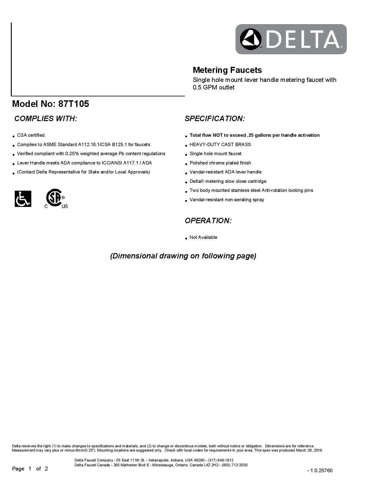 Delta Basin Faucet 1 Hole Lever Metering Resilient Plumbing